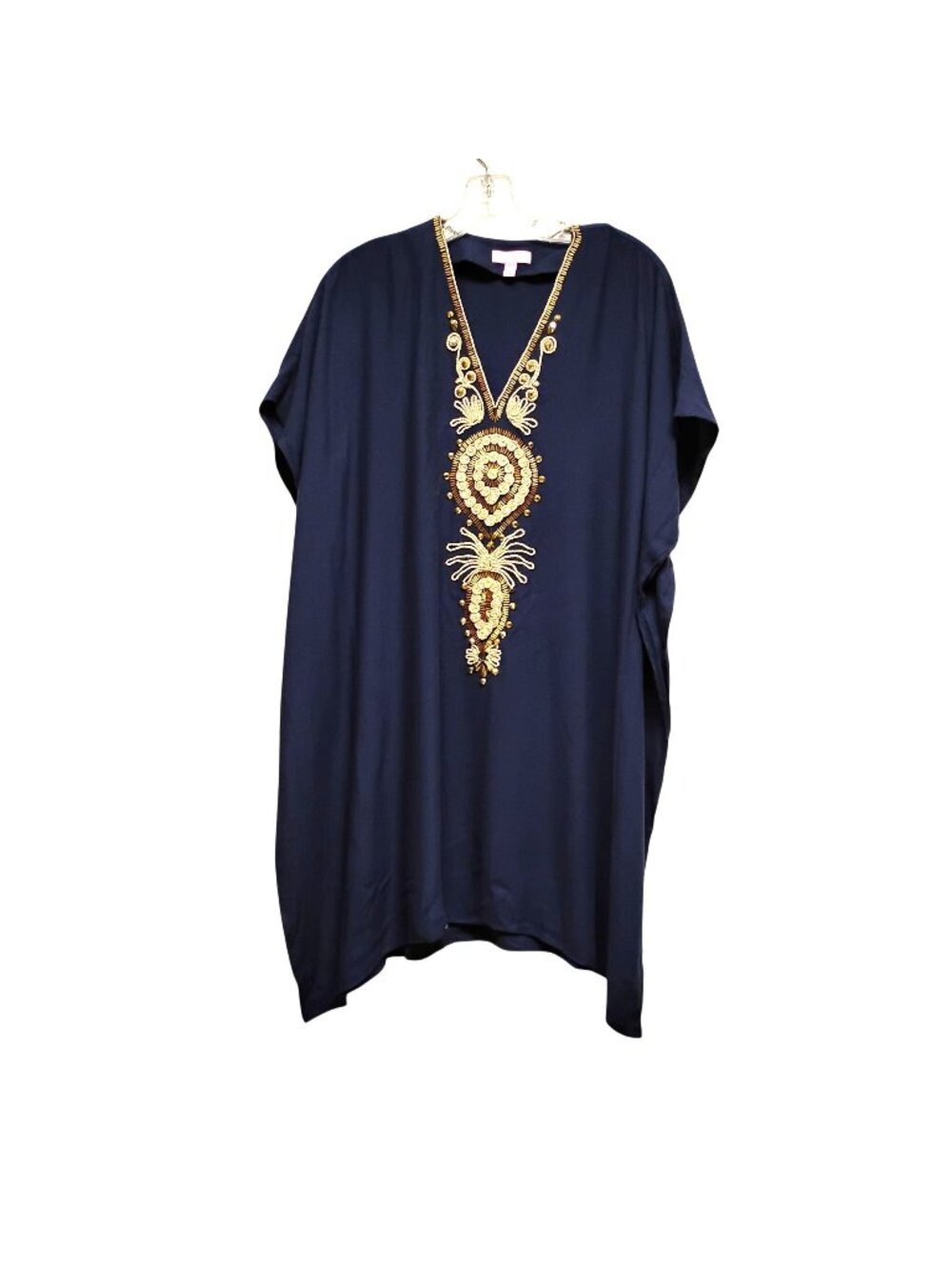 Lilly Pulitzer Womens XXS/XS Kaftan Dress Rayon Navy & Gold Embroidered